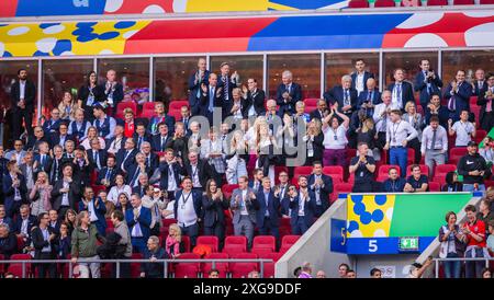 Dusseldorf, Germania. 6 luglio 2024. Campino, Aleksander Ceferin Presidente dell'UEFA, Principe Guglielmo Inghilterra - Inghilterra Svizzera - Svizzera 06.07.2024 Foto Stock