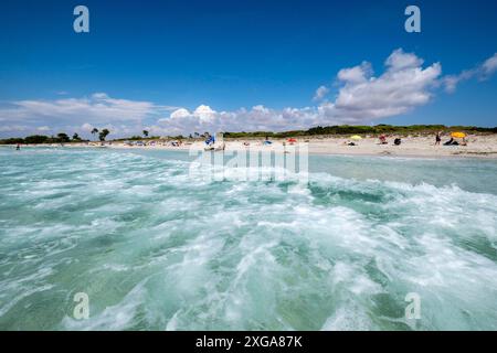 Es Caragol spiaggia, Ses Salines, Mallorca, Isole Baleari, Spagna Foto Stock