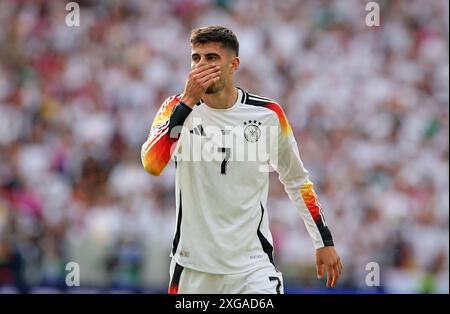 STOCCARDA, GERMANIA - 05 LUGLIO: La Germania Kai Havertz reagisce durante i quarti di finale di UEFA EURO 2024 tra Spagna e Germania all'Arena di Stoccarda il 5 luglio 2024 a Stoccarda, Germania. © diebilderwelt / Alamy Stock Foto Stock