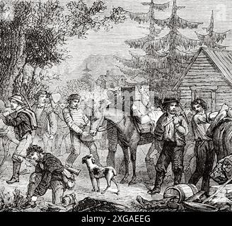 La vita di un minatore in California. Stati Uniti d'America, disegno di Gustave Adolphe Chassevent (1818 - 1901) viaggio in California, 1859 di Louis Simonin (1830-1886) le Tour du Monde 1862 Foto Stock