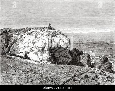 Affioramento roccioso Areopagus, Atene, Grecia, disegno di Emile Therond (1821-1883) A Winter in Athens, 1857-1858 di Antonin Proust (1832-1905) le Tour du Monde 1862 Foto Stock