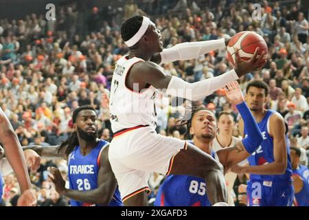 Colonia, Allemagne. 6 luglio 2024. Dennis Schroder tedesco durante l'amichevole internazionale di pallacanestro tra Germania e Francia il 6 luglio 2024 alla Lanxess Arena di Colonia, Germania - foto Laurent Lairys/DPPI Credit: DPPI Media/Alamy Live News Foto Stock