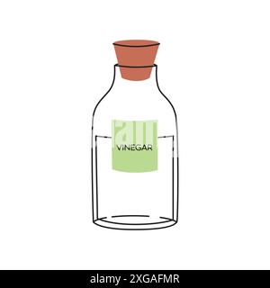 Aceto in bottiglia. Detergente ecologico. Illustrazione vettoriale piatta di ingredienti ecologici fatti in casa. Sistema di gestione rifiuti zero. Illustrazione Vettoriale
