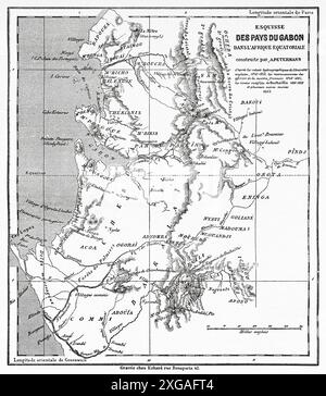 Vecchia mappa dell'Africa equatoriale. Le Tour du Monde 1862 Foto Stock