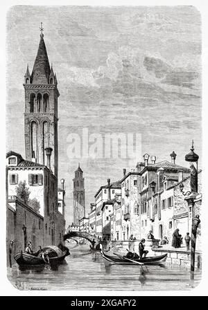 Canale Rezzonico, Venezia. Italia, disegno di Karl Girardet (1813-1871) Venezia di Adalbert de Beaumont (18091-1869) le Tour du Monde 1862 Foto Stock