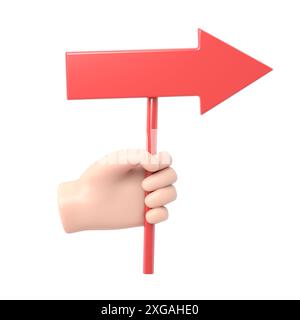 Icona movimento cartoni animati Mockup. Freccia del puntatore in una mano di cartone animato. Rendering Disney Cartoon.3D su sfondo bianco. Foto Stock