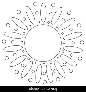 Una pagina colorata divertente con un design Sunburst con raggi ovali e circolari. Perfetto per attività estive e progetti creativi per bambini. Illustrazione Vettoriale