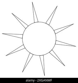 Una pagina colorata divertente con un design Sunburst con raggi triangolari allungati. Perfetto per attività estive e progetti creativi per bambini. Illustrazione Vettoriale