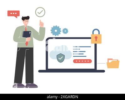 esperto di sicurezza del cloud computing amministratore supporta l'analista di sicurezza informatica del software Illustrazione Vettoriale