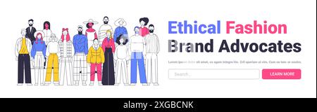 Gruppo di persone diverse che si uniscono abiti colorati e alla moda, design minimalista, concetto comunitario, sfondo bianco Illustrazione Vettoriale