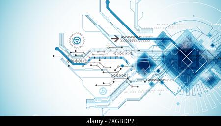 Concetto di CPU. Circuito stampato. Background tecnologico. Vettore disegnato a mano. Illustrazione Vettoriale