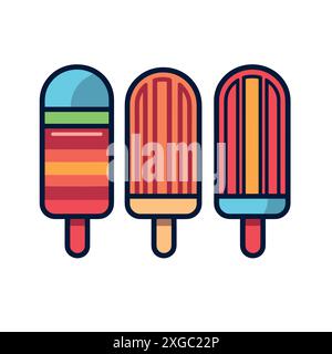 Colorato Cartoon Popsicle Trio con diversi disegni Illustrazione Vettoriale