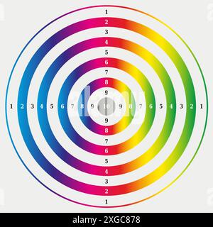 Icona di destinazione illustrazione colori arcobaleno con numeri - cerchio Illustrazione Vettoriale