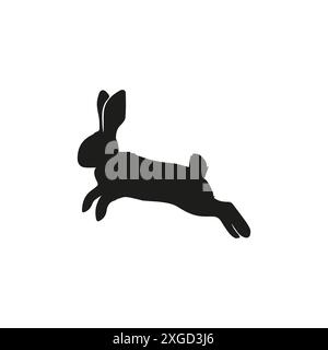 Silhouette Leaping Rabbit su sfondo bianco Illustrazione Vettoriale