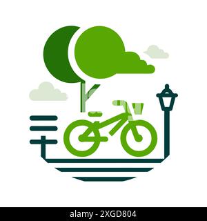 Illustrazione del concetto di trasporto ecologico con bicicletta e albero Illustrazione Vettoriale