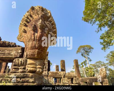 Bayon, il tempio di stato della fine del XII secolo del re Jayavarman VII, patrimonio dell'umanità dell'UNESCO, si trova nel mezzo di Angkor Thom, Cambogia, Indochi Foto Stock