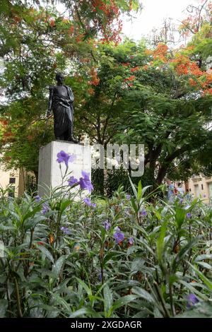 L'AVANA, CUBA - 27 AGOSTO 2023: Statua di Simon Bolivar sotto l'albero a l'Avana, Cuba, immagine verticale Foto Stock