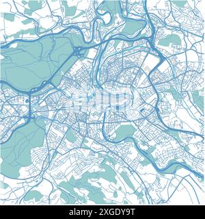 Mappa di Berna in Svizzera in stile blu. Contiene vettore stratificato con strade, acqua, parchi, ecc. Illustrazione Vettoriale