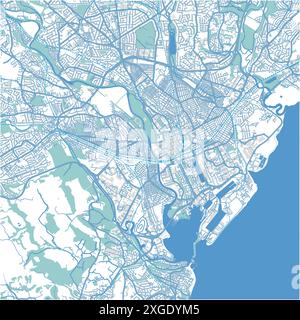 Mappa di Cardiff nel Regno Unito in stile blu. Contiene vettore stratificato con strade, acqua, parchi, ecc. Illustrazione Vettoriale