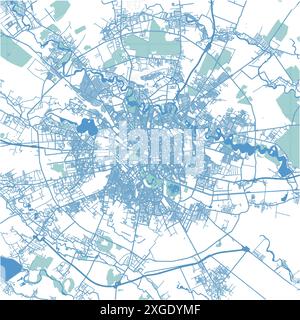 Mappa di Bucarest in Romania in stile blu. Contiene vettore stratificato con strade, acqua, parchi, ecc. Illustrazione Vettoriale