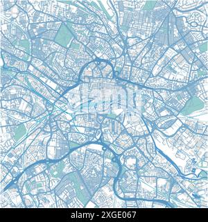 Mappa di Leeds in Regno Unito in stile blu. Contiene vettore stratificato con strade, acqua, parchi, ecc. Illustrazione Vettoriale