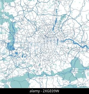 Mappa di Londra in Regno Unito in stile blu. Contiene vettore stratificato con strade, acqua, parchi, ecc. Illustrazione Vettoriale