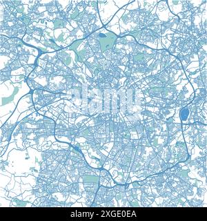 Mappa di Manchester in Regno Unito in stile blu. Contiene vettore stratificato con strade, acqua, parchi, ecc. Illustrazione Vettoriale