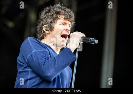 Oslo, Norvegia. 28 giugno 2024. La band hardcore punk americana Turnstile esegue un concerto dal vivo durante il festival musicale norvegese Tons of Rock 2024 a Oslo. Qui il cantante Brendan Yates viene visto dal vivo sul palco. Foto Stock