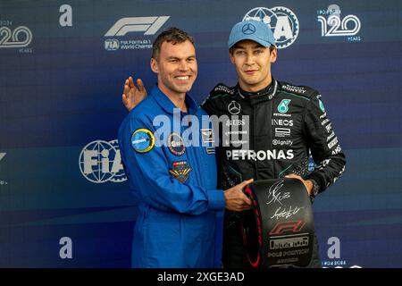 Silverstone, Regno Unito, 8 luglio 2024, George Russell, dal Regno Unito gareggia per Mercedes F1. Qualifica, 12° round del campionato di Formula 1 2024. Crediti: Michael Potts/Alamy Live News Foto Stock