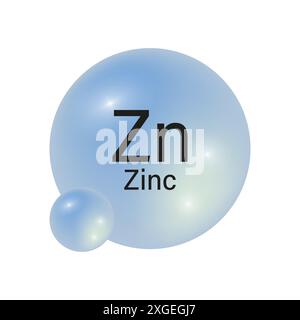 Icona elemento in zinco. Simbolo Zn. Sfere sfumate blu. Illustrazione vettoriale. Illustrazione Vettoriale
