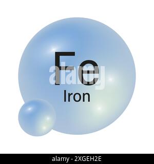 Icona elemento di ferro. Simbolo FE. Sfere sfumate blu. Illustrazione vettoriale. Illustrazione Vettoriale