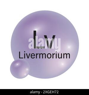 Icona elemento Livermorium. Sfera sfumata viola. Simbolo atomico LV. Illustrazione vettoriale. Illustrazione Vettoriale