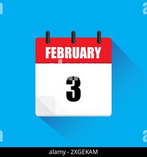 Calendario del 3 febbraio. Tre febbraio. Icona vettoriale. Sfondo blu. Illustrazione Vettoriale