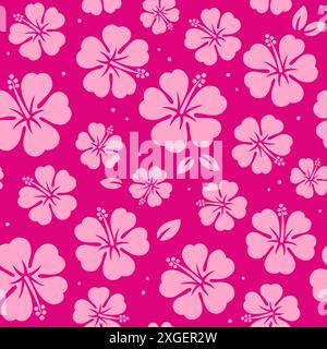 Motivo senza cuciture rosa fiore ibisco, classica camicia hawaiana dal design floreale. Sfondo vettoriale Tileable. Illustrazione Vettoriale