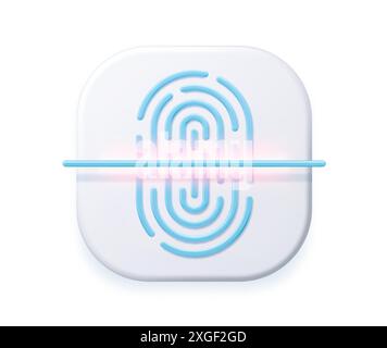 lettore di impronte digitali biometriche 3d, high-tech con linee blu che rappresentano la sicurezza e la tecnologia avanzata. Approccio futuristico del sensore vettoriale all'identificazione personale attraverso il riconoscimento delle impronte digitali Illustrazione Vettoriale