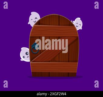 Font Halloween, lettera Z con spiriti spettrali divertenti, alfabeto horror vettoriale dei cartoni animati. Font Halloween o lettera Z ABC per bambini a forma di porta infestata con simpatici fantasmi boo per un carattere horror comico Illustrazione Vettoriale