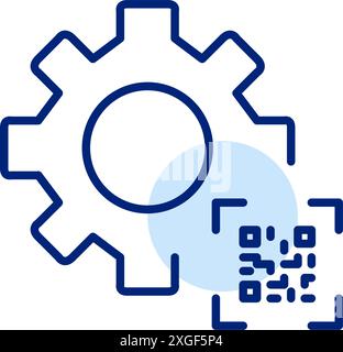 Ruota dentata e codice qr. Flusso di lavoro digitale, operazioni efficienti e processi automatizzati. Pixel Perfect, icona del vettore di traccia modificabile Illustrazione Vettoriale