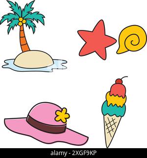 set di elementi vettoriali per le vacanze estive Illustrazione Vettoriale