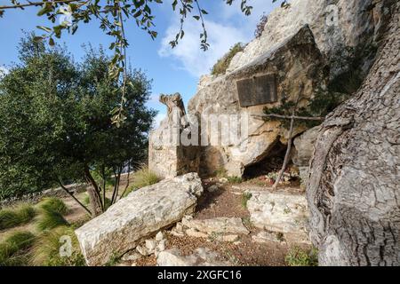 Caverna di Ramon Llull, santuario di cura, Puig de Randa, Maiorca, Isole Baleari, Spagna Foto Stock