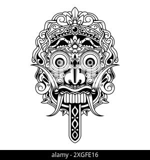 Maschera balinese, barong, boma, perdita Karang mata balinese un ornamento maschera occhio Illustrazione Vettoriale