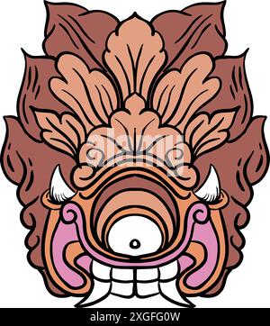 Maschera balinese, barong, boma, perdita Karang mata balinese un ornamento maschera occhio Illustrazione Vettoriale