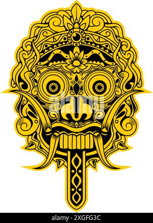 Maschera balinese, barong, boma, perdita Karang mata balinese un ornamento maschera occhio Illustrazione Vettoriale