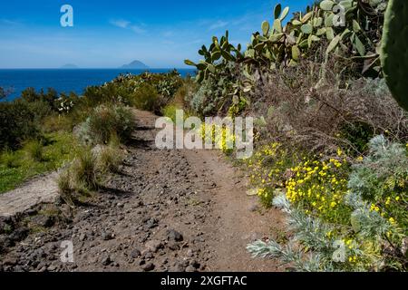 Splendida vista del paesaggio costiero sull'isola di Lipari, in Italia Foto Stock