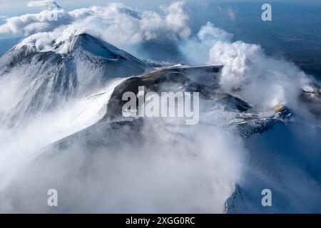 Vista aerea dell'Etna, dell'isola di Sicilia, dell'Italia Foto Stock