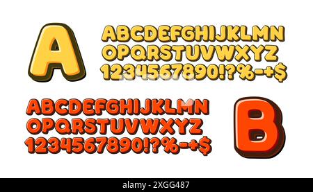 Divertente collezione di font, lettere e numeri. Vettore Illustrazione Vettoriale