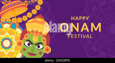 happy onam festival illustrazione di striscioni orizzontali Illustrazione Vettoriale