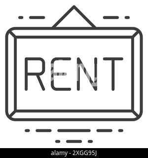 La proprietà di un cartello rettangolare appeso in affitto immobiliare offre un'illustrazione vettoriale con icone di grafica sottile. Possibilità di affitto di appartamenti residenziali Illustrazione Vettoriale