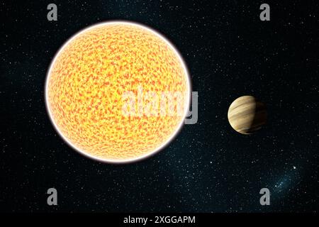 Pianeta fuori dal nostro sistema solare. Esopianeta e sistema esoplanetario, sfondo spaziale. illustrazione 3d. Foto Stock