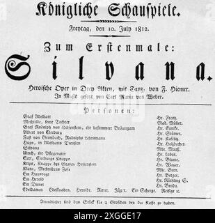 teatro/teatro, opera, 'Silvana', di Carl Maria von Weber, libretto: Franz Carl Hiemer, playbill, ADDITIONAL-RIGHTS-CLEARANCE-INFO-NOT-AVAILABLE Foto Stock