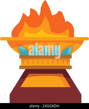 Ciotola dorata con una fiamma eterna luminosa che brucia su un piedistallo, simboleggia il ricordo e la resilienza Illustrazione Vettoriale
